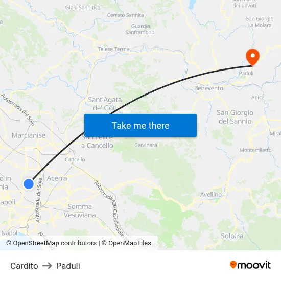 Cardito to Paduli map