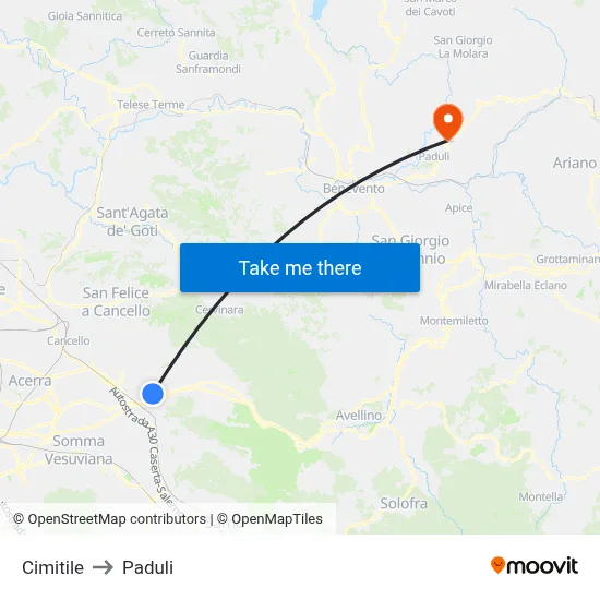 Cimitile to Paduli map