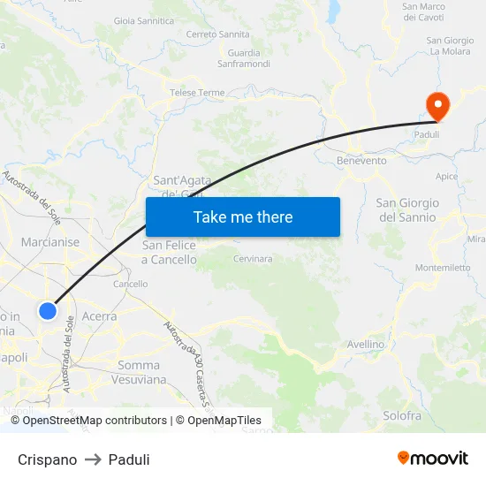 Crispano to Paduli map