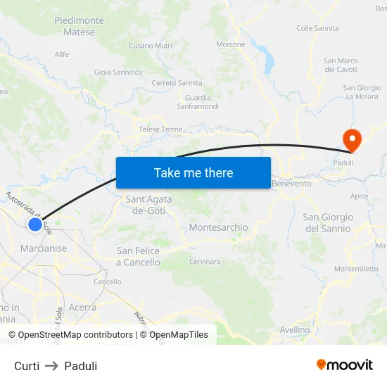 Curti to Paduli map