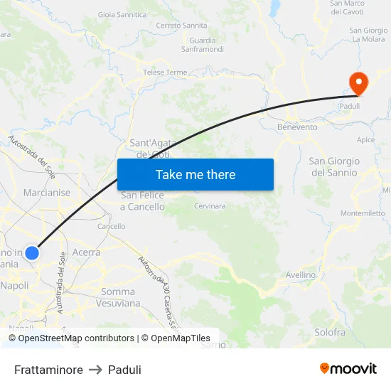 Frattaminore to Paduli map