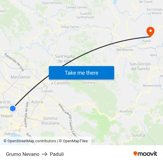 Grumo Nevano to Paduli map