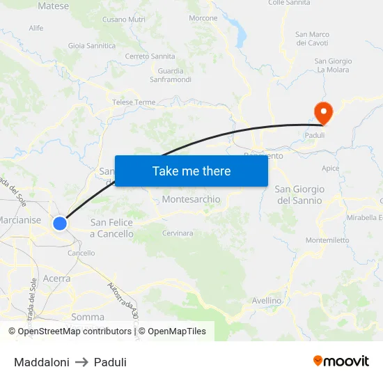 Maddaloni to Paduli map