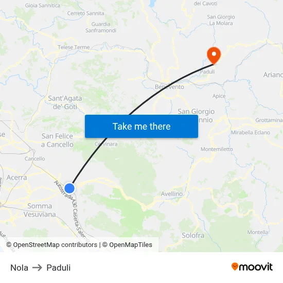 Nola to Paduli map