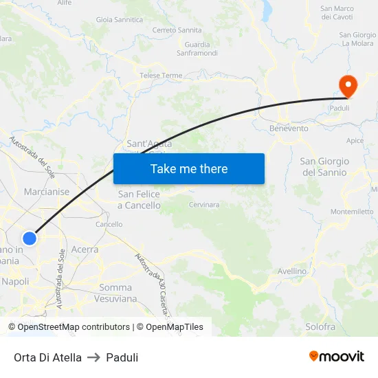 Orta Di Atella to Paduli map