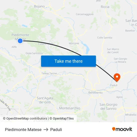 Piedimonte Matese to Paduli map