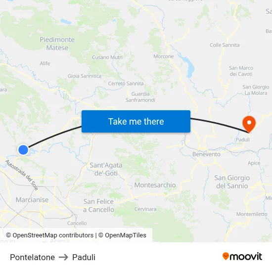 Pontelatone to Paduli map