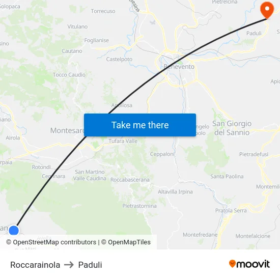 Roccarainola to Paduli map