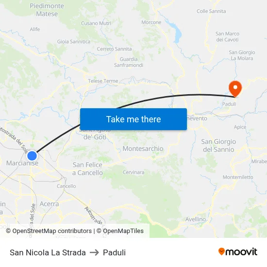 San Nicola La Strada to Paduli map