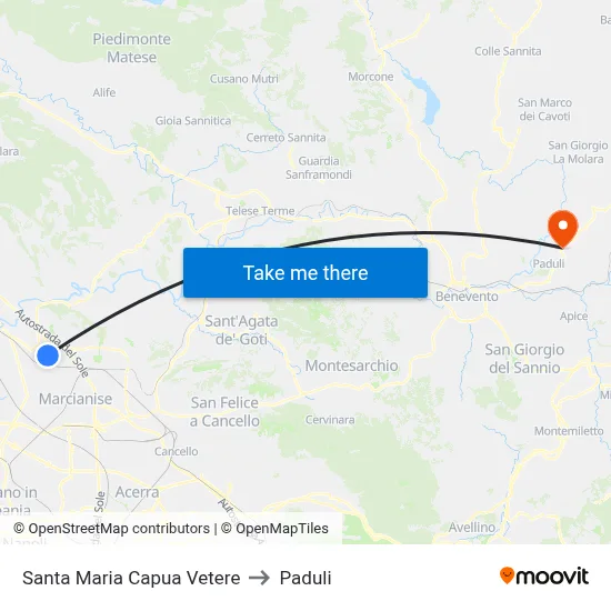Santa Maria Capua Vetere to Paduli map
