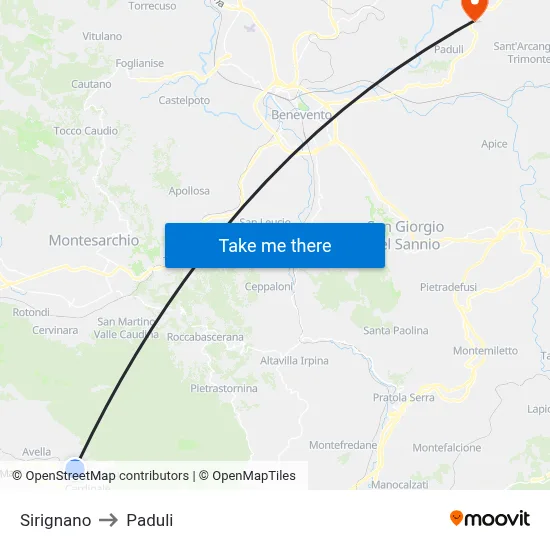 Sirignano to Paduli map