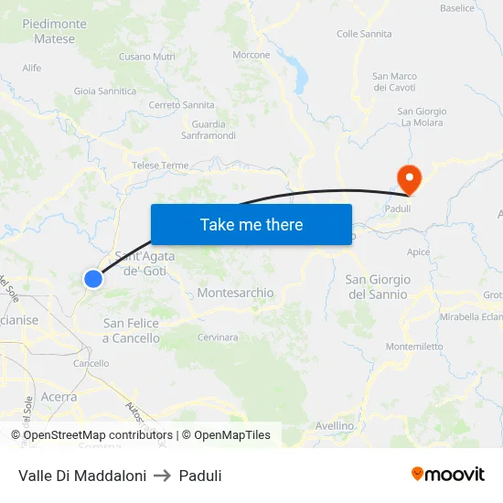 Valle Di Maddaloni to Paduli map