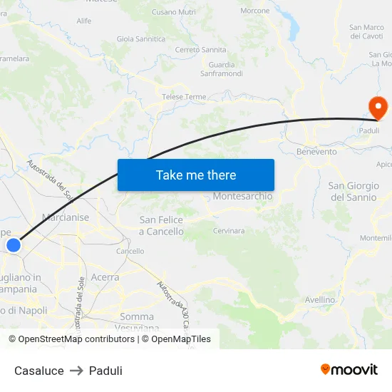 Casaluce to Paduli map