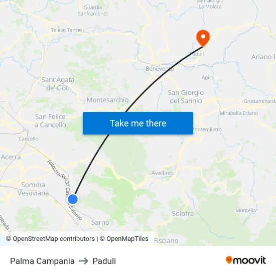 Palma Campania to Paduli map