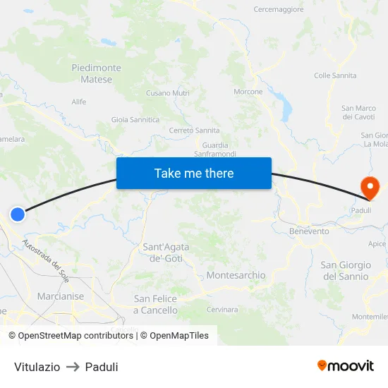 Vitulazio to Paduli map