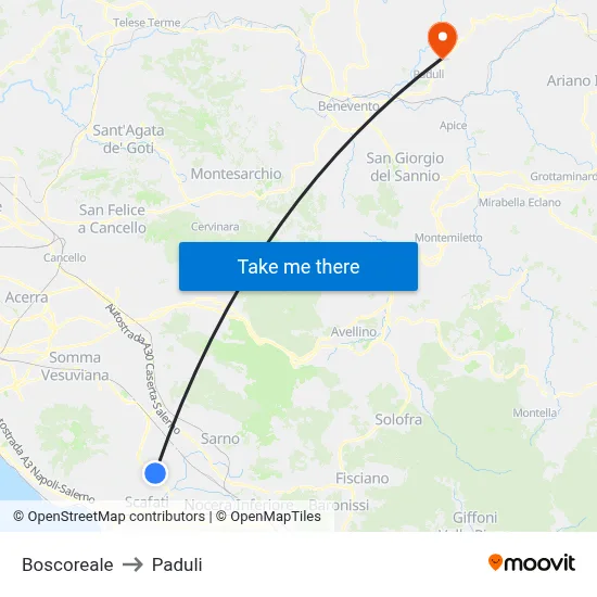 Boscoreale to Paduli map