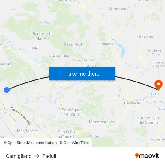 Camigliano to Paduli map