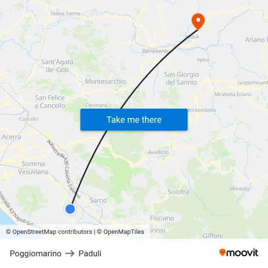 Poggiomarino to Paduli map