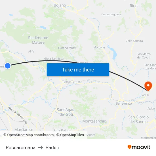 Roccaromana to Paduli map