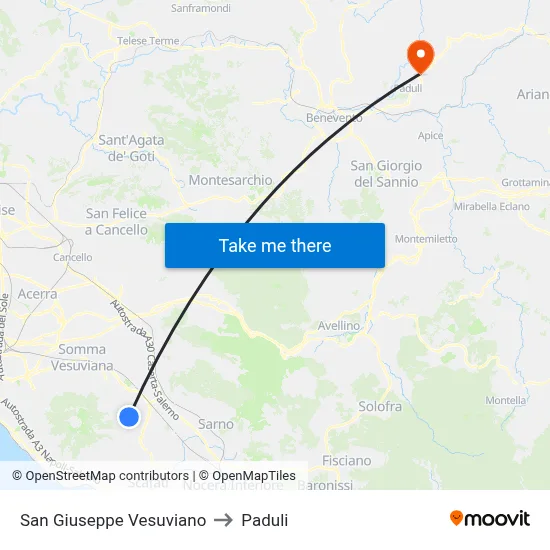 San Giuseppe Vesuviano to Paduli map