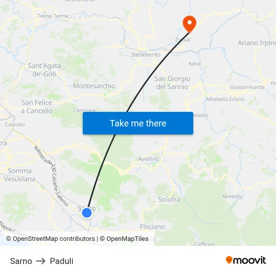 Sarno to Paduli map