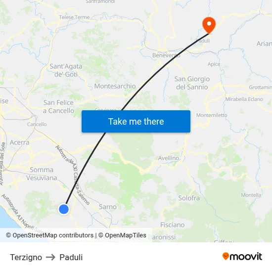 Terzigno to Paduli map