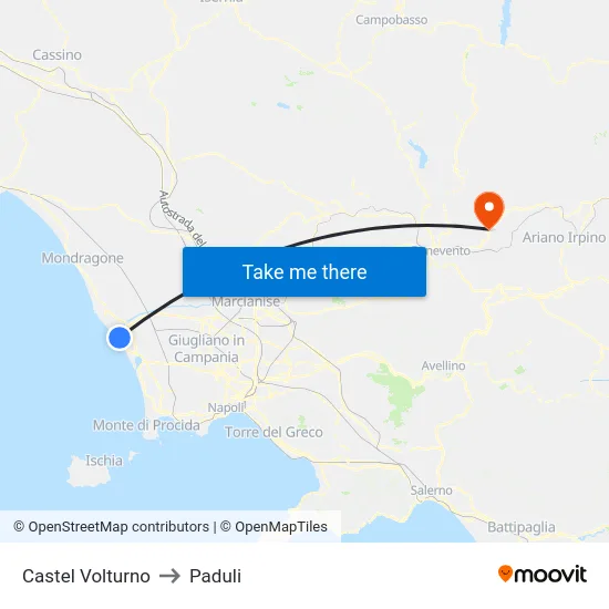 Castel Volturno to Paduli map