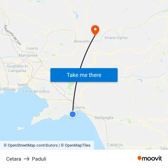 Cetara to Paduli map