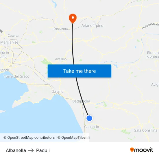 Albanella to Paduli map