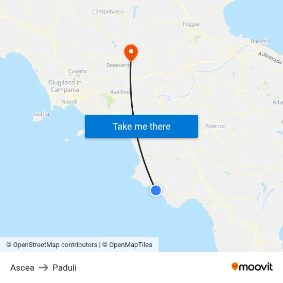 Ascea to Paduli map
