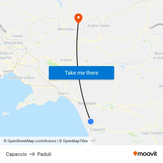 Capaccio to Paduli map