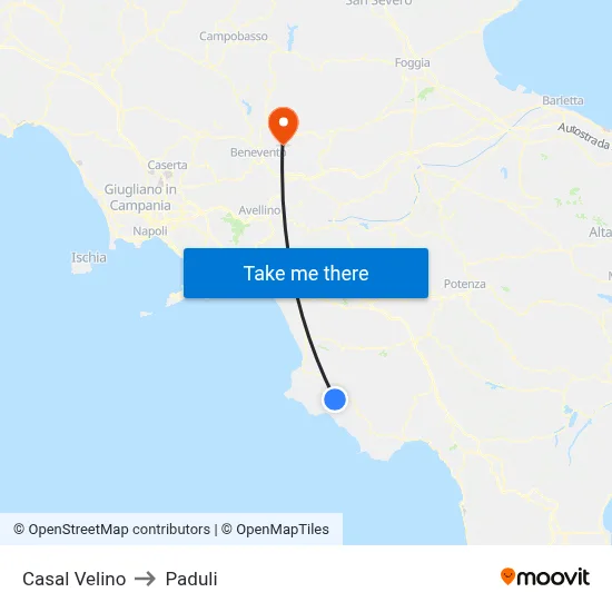 Casal Velino to Paduli map