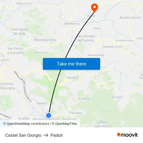 Castel San Giorgio to Paduli map