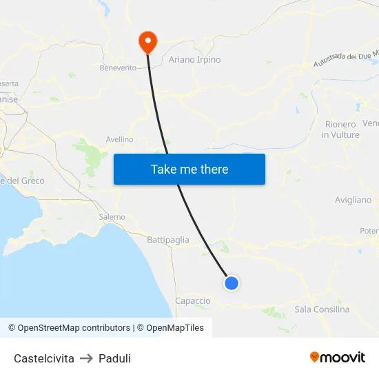 Castelcivita to Paduli map