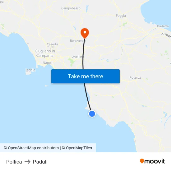 Pollica to Paduli map