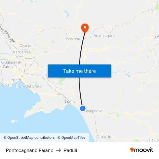 Pontecagnano Faiano to Paduli map