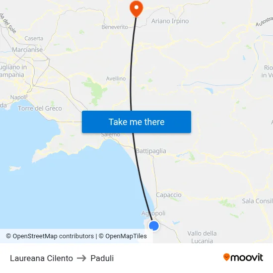 Laureana Cilento to Paduli map