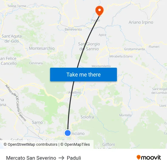 Mercato San Severino to Paduli map