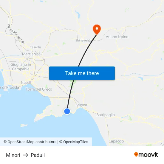 Minori to Paduli map