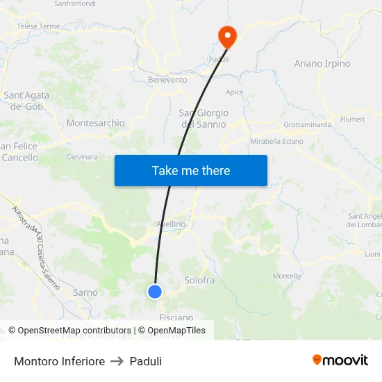 Montoro Inferiore to Paduli map