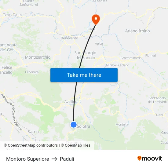 Montoro Superiore to Paduli map