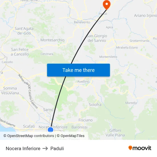 Nocera Inferiore to Paduli map