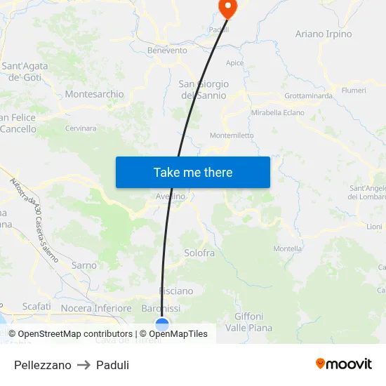 Pellezzano to Paduli map