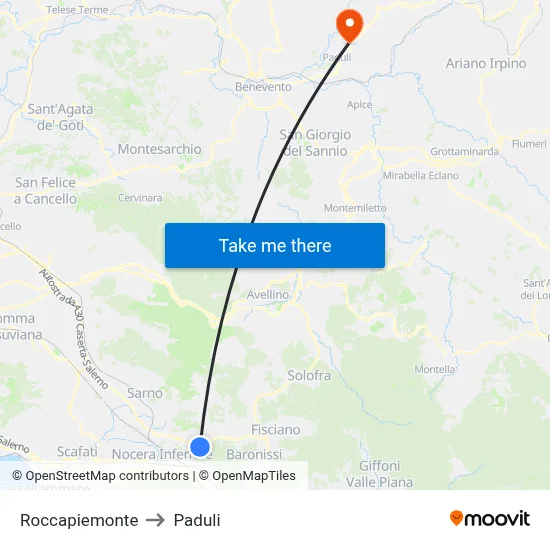 Roccapiemonte to Paduli map