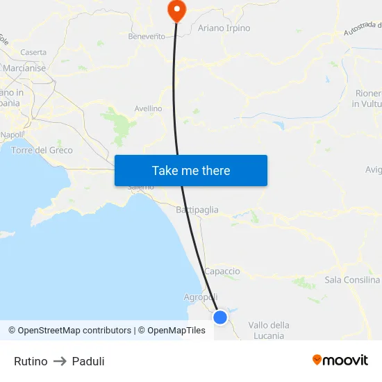 Rutino to Paduli map