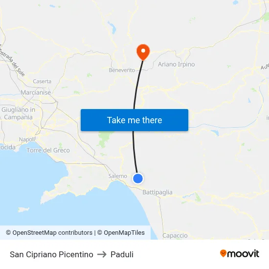San Cipriano Picentino to Paduli map