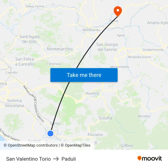 San Valentino Torio to Paduli map