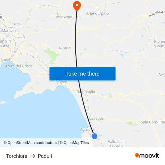 Torchiara to Paduli map