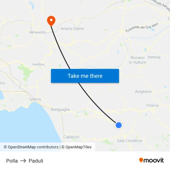 Polla to Paduli map