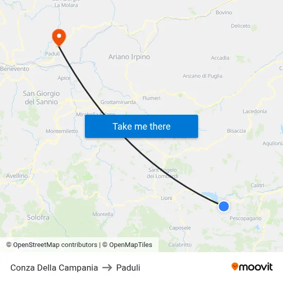 Conza Della Campania to Paduli map